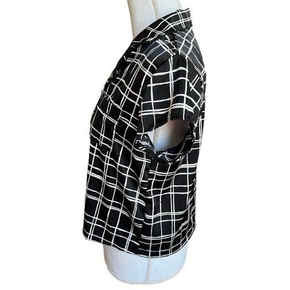 House of Harlow 1960 sleepwear black and white plaid button down top - Picture 3 of 5